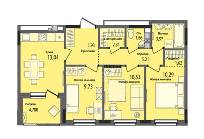 Квартира 66,7 м², 3-комнатная - изображение 1