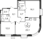 74,7 м², 2-комнатная квартира 24 000 000 ₽ - изображение 65