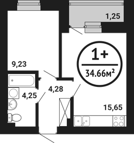 Квартира 34,7 м², 1-комнатная - изображение 1