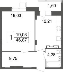 Квартира 46,9 м², 1-комнатная - изображение 1