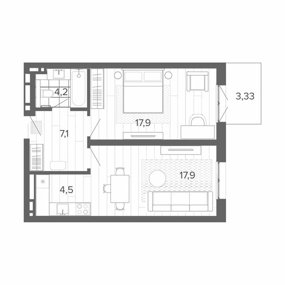 52,6 м², 2-комнатная квартира 8 968 000 ₽ - изображение 1