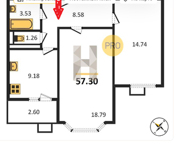 Квартира 57 м², 2-комнатная - изображение 1