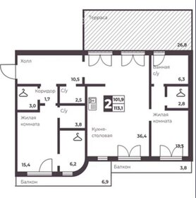 Квартира 113,1 м², 2-комнатная - изображение 1