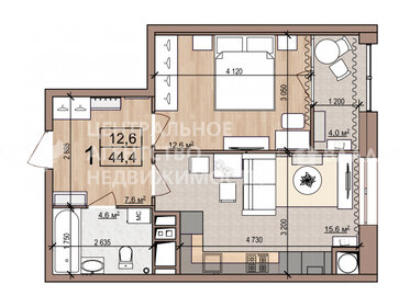 Квартира 44,4 м², 1-комнатная - изображение 1