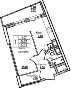 Квартира 37,1 м², 1-комнатная - изображение 1