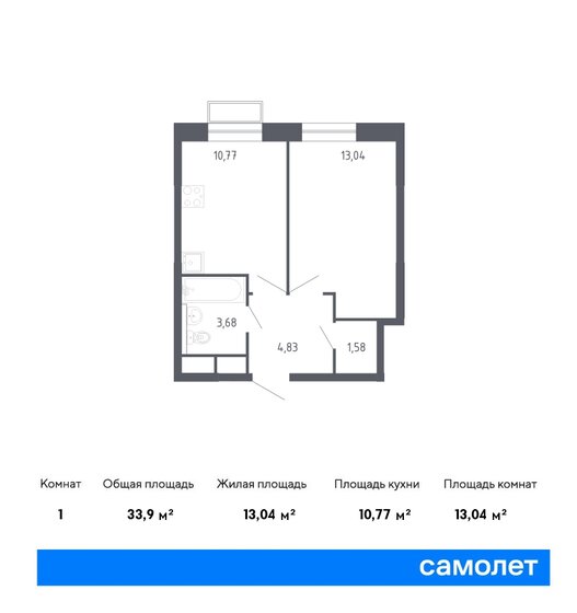 33,9 м², 1-комнатная квартира 6 571 676 ₽ - изображение 1