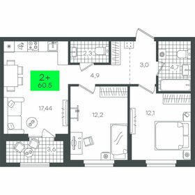 Квартира 60,6 м², 2-комнатная - изображение 1