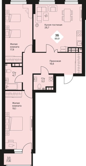 89,9 м², 3-комнатная квартира 9 883 500 ₽ - изображение 15