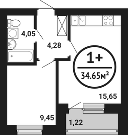 34,6 м², 1-комнатная квартира 5 262 240 ₽ - изображение 23