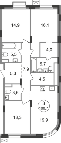 100,7 м², 3-комнатная квартира 22 012 746 ₽ - изображение 1