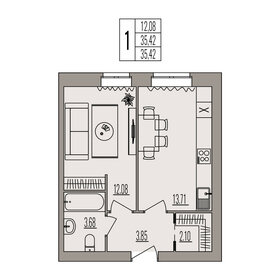 Квартира 35,4 м², 1-комнатная - изображение 1