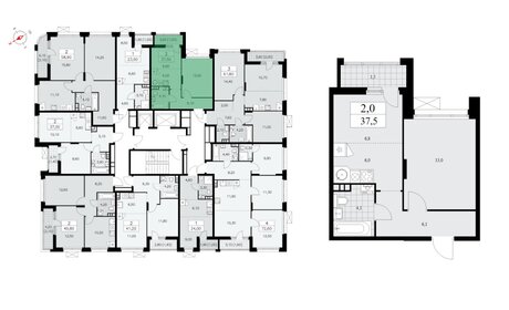 Квартира 37,5 м², 2-комнатная - изображение 1