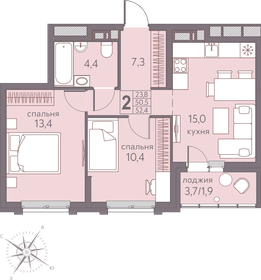 Квартира 52,4 м², 2-комнатная - изображение 1