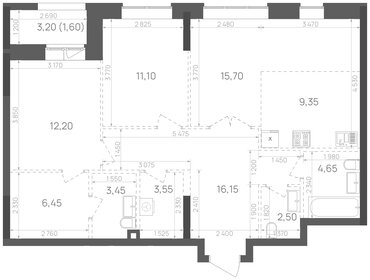 Квартира 86,7 м², 2-комнатная - изображение 1