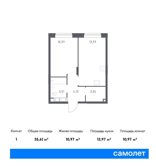 35,6 м², 1-комнатная квартира 6 895 485 ₽ - изображение 1