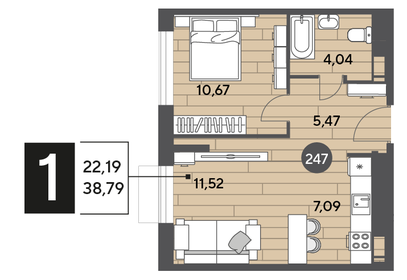 Квартира 38,8 м², 1-комнатная - изображение 1