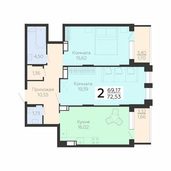 84 м², 3-комнатная квартира 9 500 000 ₽ - изображение 76