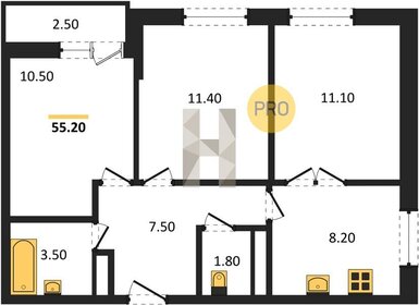 Квартира 55,2 м², 3-комнатная - изображение 1