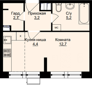 Квартира 28,2 м², 1-комнатная - изображение 1