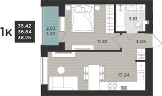 38,3 м², 1-комнатная квартира 5 396 640 ₽ - изображение 1