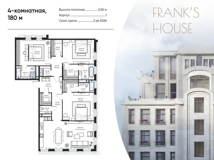 180 м², 4-комнатная квартира 226 258 912 ₽ - изображение 1