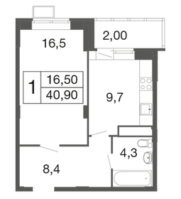 Квартира 40,9 м², 1-комнатная - изображение 1