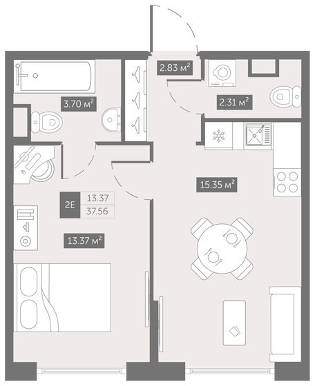 37,6 м², 1-комнатная квартира 5 066 093 ₽ - изображение 1