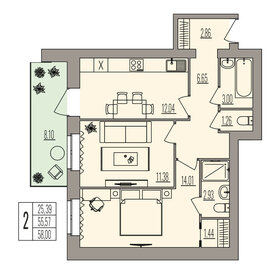 58,8 м², 2-комнатная квартира 7 990 000 ₽ - изображение 48