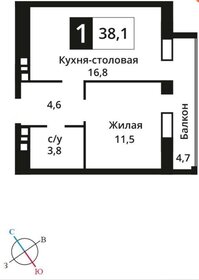 Квартира 38,1 м², 1-комнатная - изображение 1