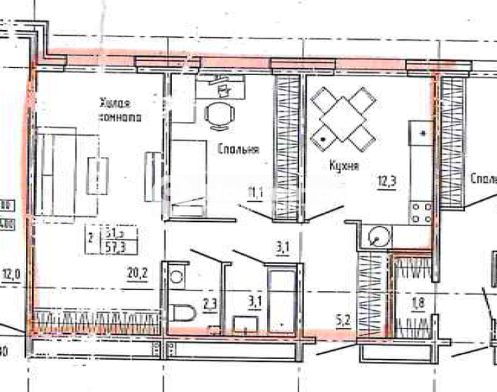 57 м², 3-комнатная квартира 5 460 000 ₽ - изображение 1