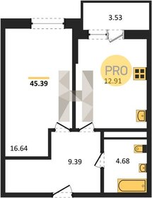 Квартира 45,4 м², 1-комнатная - изображение 1