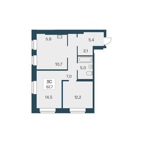 Квартира 62,7 м², 3-комнатная - изображение 1