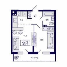 Квартира 43,7 м², 2-комнатная - изображение 2