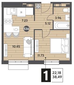 Квартира 38,5 м², 1-комнатная - изображение 1