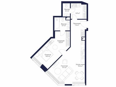 Квартира 66,8 м², 1-комнатная - изображение 1
