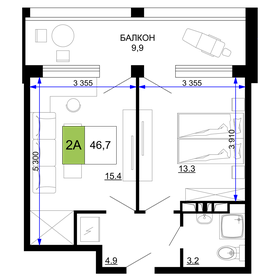 Квартира 46,7 м², 2-комнатные - изображение 1