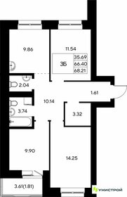 Квартира 68,2 м², 3-комнатная - изображение 1