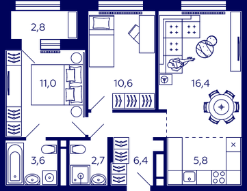 52,9 м², 2-комнатная квартира 8 736 800 ₽ - изображение 66