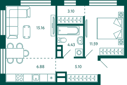 43,1 м², 1-комнатная квартира 8 948 104 ₽ - изображение 7