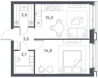 40,7 м², 1-комнатная квартира 25 771 240 ₽ - изображение 1