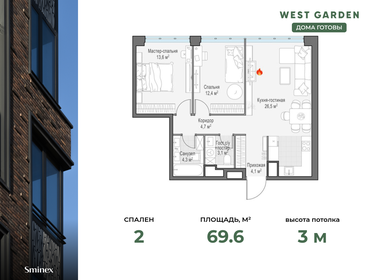 Квартира 69,6 м², 2-комнатная - изображение 1