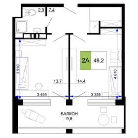 Квартира 48,2 м², 2-комнатные - изображение 1