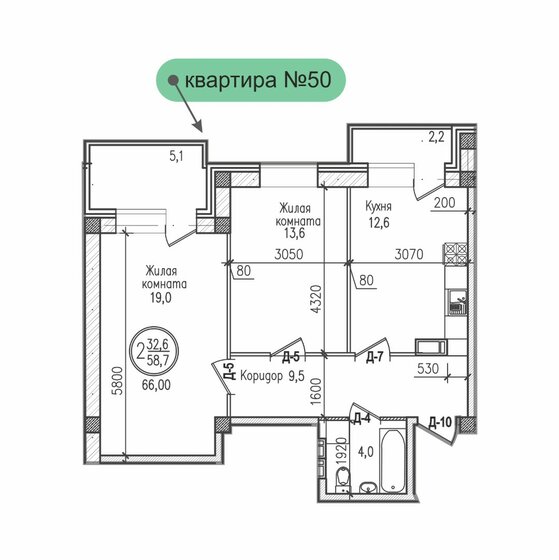 66 м², 2-комнатная квартира 8 580 000 ₽ - изображение 1