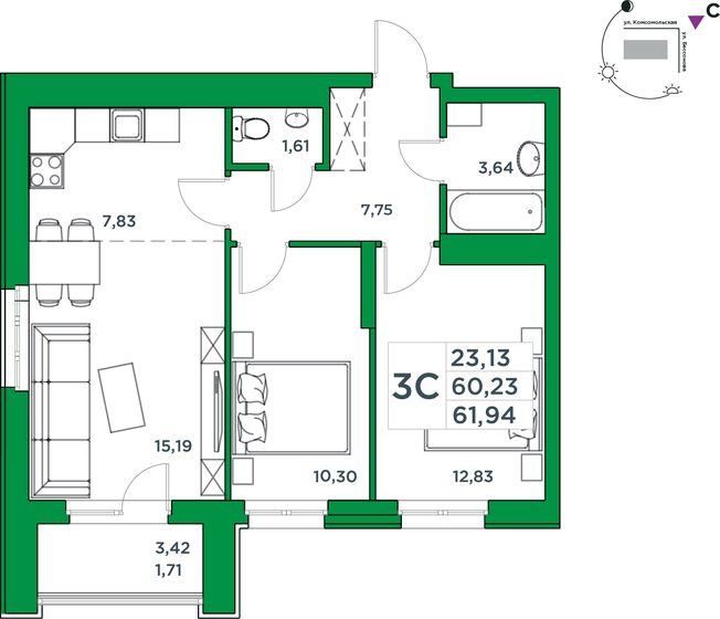 87,7 м², 3-комнатная квартира 11 299 000 ₽ - изображение 55