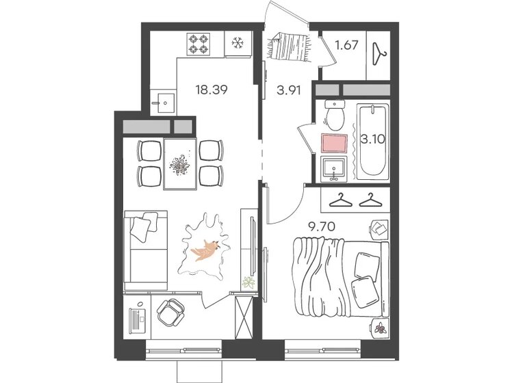 34,7 м², 1-комнатная квартира 3 550 000 ₽ - изображение 93