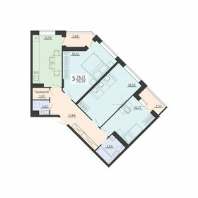 Квартира 76,9 м², 3-комнатная - изображение 2