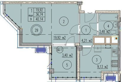 Квартира 40,1 м², 1-комнатная - изображение 1
