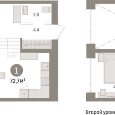 Квартира 72,7 м², 1-комнатная - изображение 3