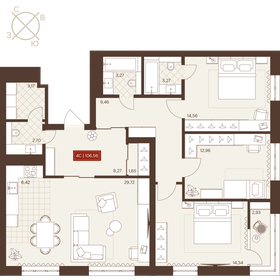Квартира 106,6 м², 4-комнатная - изображение 1