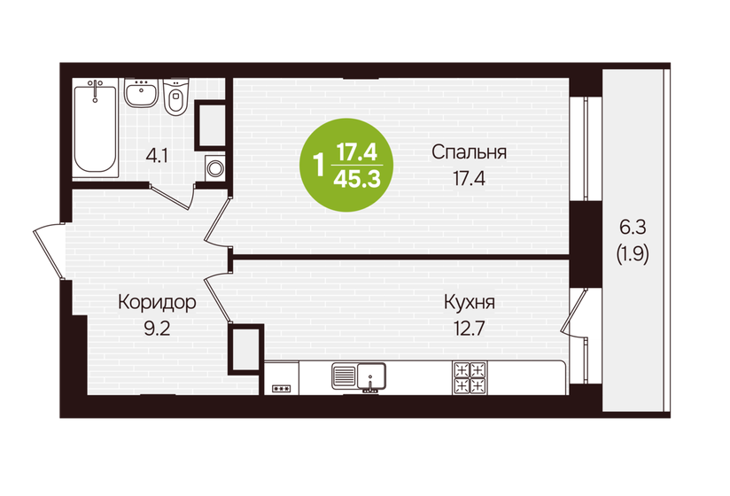 44 м², 1-комнатная квартира 3 800 000 ₽ - изображение 79